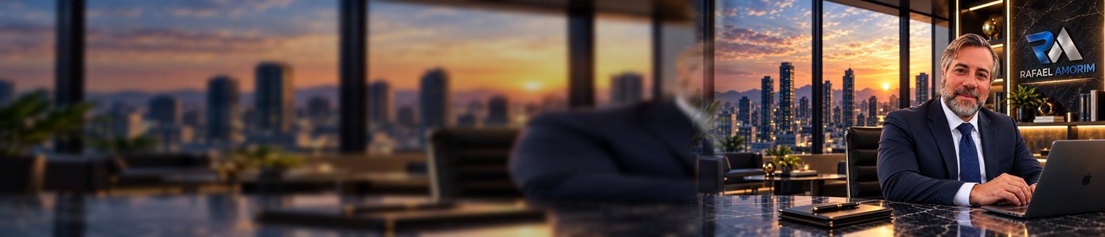 Rafael Amorim en entorno ejecutivo al atardecer